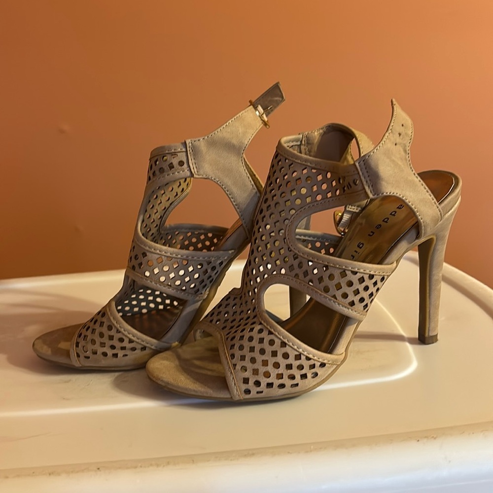 3 Inch Open Toed Tan Heels